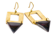 Flat Triangular Horn and Brass Plate Earrings