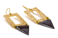 Flat Triangular Horn and Brass Plate Earrings