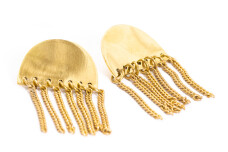 Semi Circular Tile Brass Plate Stud With Dangling Brass Chain Earrings